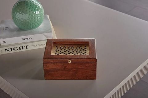 DEKORATİF PİRİNÇ AHŞAP KAPAKLI KUTU MA4329
