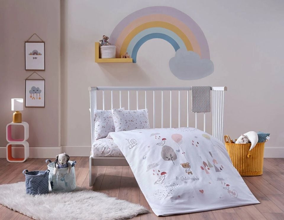 DOQU NAKIŞLI BEBEK NEVRESİM TAKIMI PRETTY BEAR BEBEK - BEYAZ