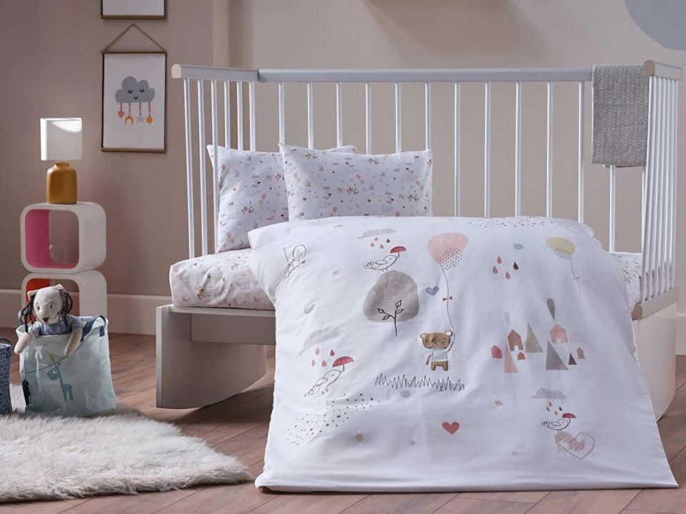 DOQU NAKIŞLI BEBEK NEVRESİM TAKIMI PRETTY BEAR BEBEK - BEYAZ